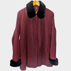 London Fog Faux Fur Trimmed Lined Coat sz L burgundy